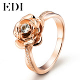 EDI Genuine Floral 0.1CT Natural Topaz Moissanite Diamond Ring 925 Sterling-silver-jewelry Flower Beauty And The Beast Rose