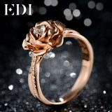 EDI Genuine Floral 0.1CT Natural Topaz Moissanite Diamond Ring 925 Sterling-silver-jewelry Flower Beauty And The Beast Rose