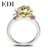 EDI Natural Ruby 100% 925 Sterling Silver Rings For Women Gemstone Rose Flower Beauty And The Beast Fine Jewelry