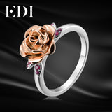 EDI Natural Ruby 100% 925 Sterling Silver Rings For Women Gemstone Rose Flower Beauty And The Beast Fine Jewelry