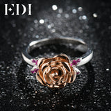 EDI Natural Ruby 100% 925 Sterling Silver Rings For Women Gemstone Rose Flower Beauty And The Beast Fine Jewelry