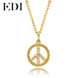 EDI Unique Natural Diamond Peace Shape Pendants For Women Solid 18K Yellow Gold 16' Necklaces Chain Fine Diamond Jewelry