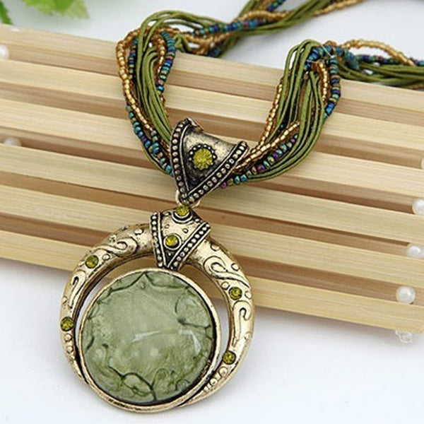 F&U Vintage Necklace Jewelry Fashion Popular Retro Bohemia Style Multilayer Beads Chain Crystal Grain Pendant Necklace
