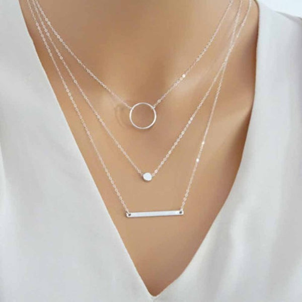 FAMSHIN 2017 New Fashion Wild Aperture Metal Rods Necklace Gold  Silver Layered Necklace For Women Charm Gift