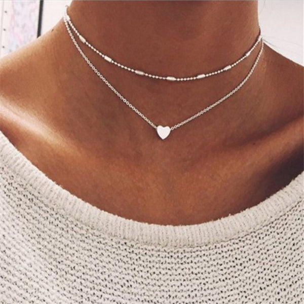 FASHION JEWELRY Love Heart Adjustable Necklace For Women Multilayer Chain Choker Necklace Summer Gift Drop shipping