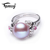 FENASY  10-11mm Pearl Jewelry,natural Pearl rings for love,Freshwater Pearl 925 Silver ring,ruby silver rings for women gift box