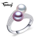 FENASY Pearl Jewelry,double Pearl rings,black white Freshwater Pearl rings,925 Silver rings for women punk silver 925 original