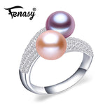 FENASY Pearl Jewelry,double Pearl rings,black white Freshwater Pearl rings,925 Silver rings for women punk silver 925 original