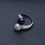 FENASY Pearl Jewelry,double Pearl rings,black white Freshwater Pearl rings,925 Silver rings for women punk silver 925 original