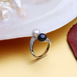 FENASY Pearl Jewelry,double Pearl rings,black white Freshwater Pearl rings,925 Silver rings for women punk silver 925 original