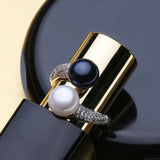 FENASY Pearl Jewelry,double Pearl rings,black white Freshwater Pearl rings,925 Silver rings for women punk silver 925 original