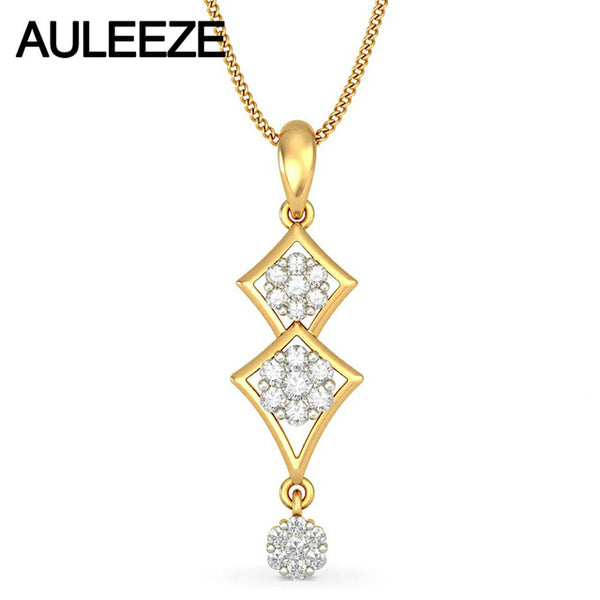 Famous Style Unique Water Drop 585 Gold Necklace Solid 14K Yellow Gold Jewelry 0.43CTTW Real Natural Diamond Pendants For Women