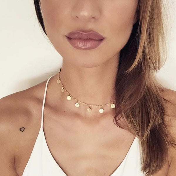 Fashion Gold Color Sequins Coins Tassel Choker Necklace for Women ladies necklace Jewellry  colares