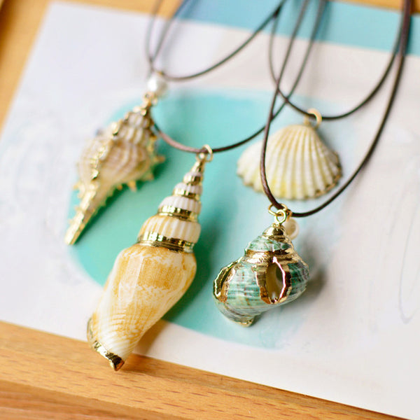 Fashion Summer Style Natural Starfish Conch Seashell Pendant Necklace Rope Chain Shell Necklaces beach Jewelry for Women Gift