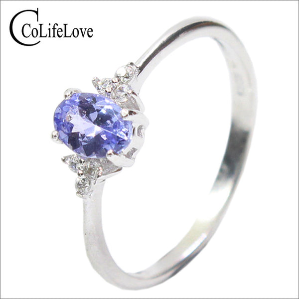 Fashion silver gemstone wedding ring for woman 4*6mm flawless natural tanzanite silver ring solid 925 silver tanzanite ring