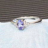 Fashion silver gemstone wedding ring for woman 4*6mm flawless natural tanzanite silver ring solid 925 silver tanzanite ring