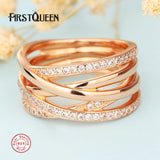 FirstQueen Supersale High Quality Entwined Ring, Clear CZ & Rose Gold Rings For Woman Brand Fine Jewelry Factory Dropship