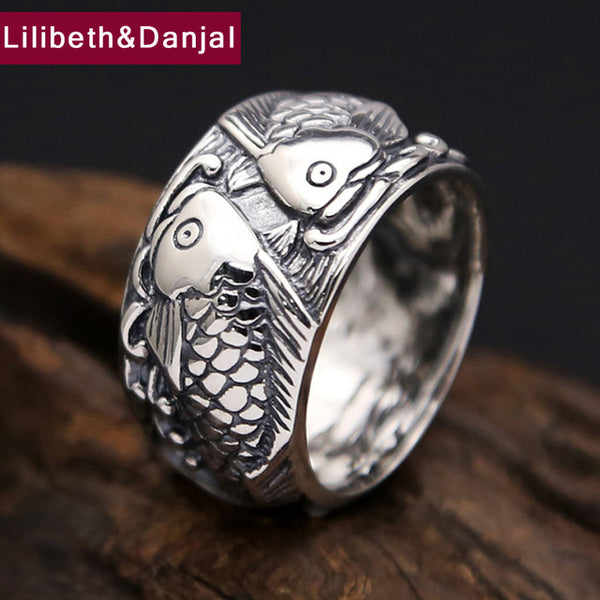 Fish Ring 925 Sterling Silver Ring Fine Men Jewelry Creative Vintage Finger Engagement Love Ring Women Gift R26