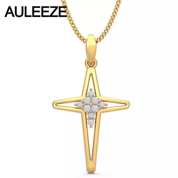 Forever Classic Hollow Cross Pendants Solid 14K Yellow Gold Pendants For Women Natural Diamond Fine Jewelry Anniversary Necklace