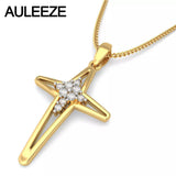 Forever Classic Hollow Cross Pendants Solid 14K Yellow Gold Pendants For Women Natural Diamond Fine Jewelry Anniversary Necklace