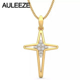 Forever Classic Hollow Cross Pendants Solid 14K Yellow Gold Pendants For Women Natural Diamond Fine Jewelry Anniversary Necklace