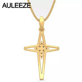 Forever Classic Hollow Cross Pendants Solid 14K Yellow Gold Pendants For Women Natural Diamond Fine Jewelry Anniversary Necklace