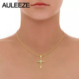 Forever Classic Hollow Cross Pendants Solid 14K Yellow Gold Pendants For Women Natural Diamond Fine Jewelry Anniversary Necklace