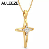 Forever Classic Hollow Cross Pendants Solid 14K Yellow Gold Pendants For Women Natural Diamond Fine Jewelry Anniversary Necklace