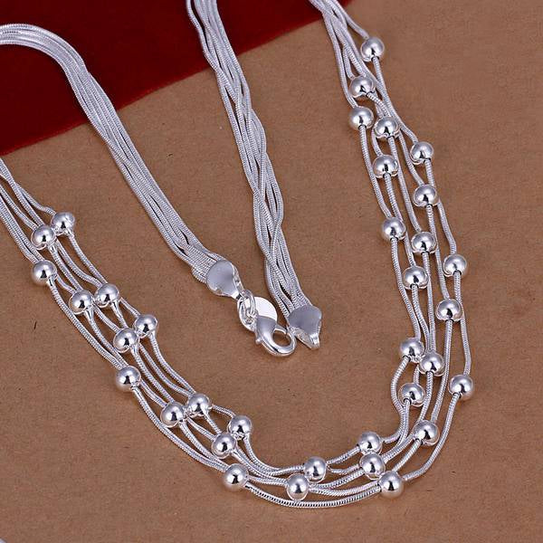 Free Shipping!!Wholesale silver plated Necklaces & Pendants,925 jewelry silver,Filve Line Beads Necklace SMTN213