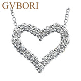 GVBORI 18K White Gold Natural Diamond Heart-Shape Necklace Pendant  For Women Fine Heart Jewelry Wedding Valentineheart pendant