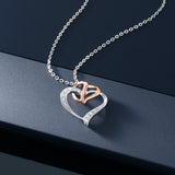 GemStoneKing 0.05 CTW Natural Diamond Pendant 925 Sterling Silver 10K Rose Gold Double Heart Pendant Necklace For Women