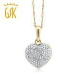 GemStoneKing 10K Two-Tone 0.15 CTW White Diamond 10mm Heart Shape Pendant Necklace With 10K Gold Chain For Women