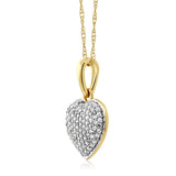 GemStoneKing 10K Two-Tone 0.15 CTW White Diamond 10mm Heart Shape Pendant Necklace With 10K Gold Chain For Women