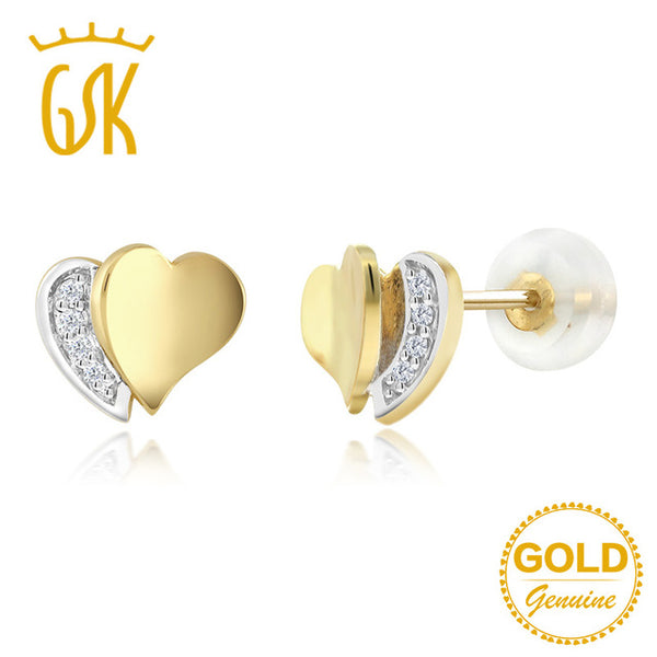 GemStoneKing 10K Yellow Gold Fine Jewelry Natural Diamond Heart Shape Earrings 5MM Unisex Children's Stud Earrings