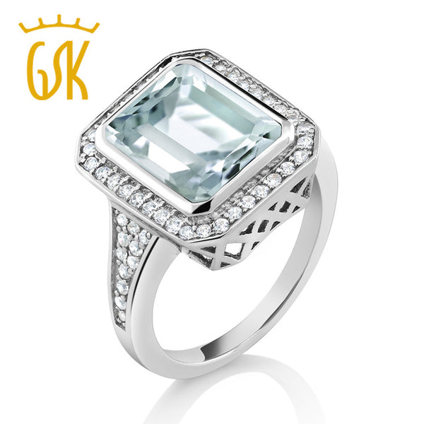 GemStoneKing 5.00 Ct Octagon Cut Created Aquamarine Ring  925 Sterling Silver Vintage Ring For Women