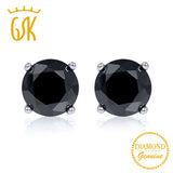 GemStoneKing Black Diamond-Jewelry 0.33 Ctw Round Cut Natural Black Diamond 14K White Gold Stud Earrings For Women