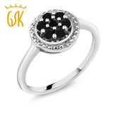 GemStoneKing Diamond-Jewelry 0.36 cttw Round  Natural Black and White Diamond 925 Sterling Silver Women's Flower Ring