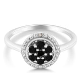 GemStoneKing Diamond-Jewelry 0.36 cttw Round  Natural Black and White Diamond 925 Sterling Silver Women's Flower Ring