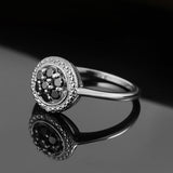 GemStoneKing Diamond-Jewelry 0.36 cttw Round  Natural Black and White Diamond 925 Sterling Silver Women's Flower Ring