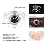 GemStoneKing Diamond-Jewelry 0.36 cttw Round  Natural Black and White Diamond 925 Sterling Silver Women's Flower Ring