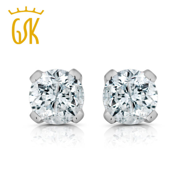 GemStoneKing  Diamond-Jewelry 14K Solid White Gold  1/3 Cttw Natural Diamond Stud Earrings For Women