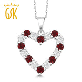 GemStoneKing Natural Diamond and Red Garnet 925 Sterling Silver Heart Pendant Necklace For Women