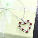 GemStoneKing Natural Diamond and Red Garnet 925 Sterling Silver Heart Pendant Necklace For Women