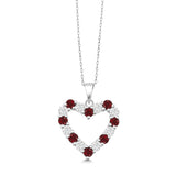 GemStoneKing Natural Diamond and Red Garnet Heart Pendant Earrings Set Solid 925 Sterling Silver Jewelry Set For Women