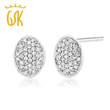 GemStoneKing Solid  10K White Gold 0.111 CTW Round Single Cut Natural White Diamond Oval Stud Earrings For Women