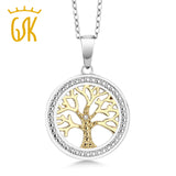 GemStoneKing Two-Tone 925 Sterling Silver Tree Of LifeFamily Tree Pendant Necklace With Diamond Accent