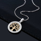 GemStoneKing Two-Tone 925 Sterling Silver Tree Of LifeFamily Tree Pendant Necklace With Diamond Accent