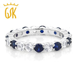 GemStoneKing Wedding Gorgeous 2.20 Ctw Blue  White Sapphire 925 Sterling Silver Eternity Ring Bands New Jewelry for Women Bague