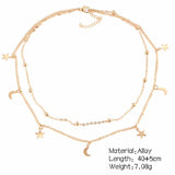 Gold Color Star Moon Pendant Necklaces Women MultiLayer Round Beads Clavicle Chain Chokers Bohemian Fashion Jewelry Accessories