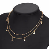 Gold Color Star Moon Pendant Necklaces Women MultiLayer Round Beads Clavicle Chain Chokers Bohemian Fashion Jewelry Accessories